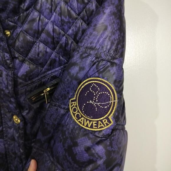 4523) Rocawear Y2K Women Purple Snake Print Puffer Winter Jacket Large - Picture 7 of 14